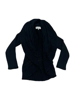 Remain Black Cable-Knit Open-Front Shawl Collar Cardigan